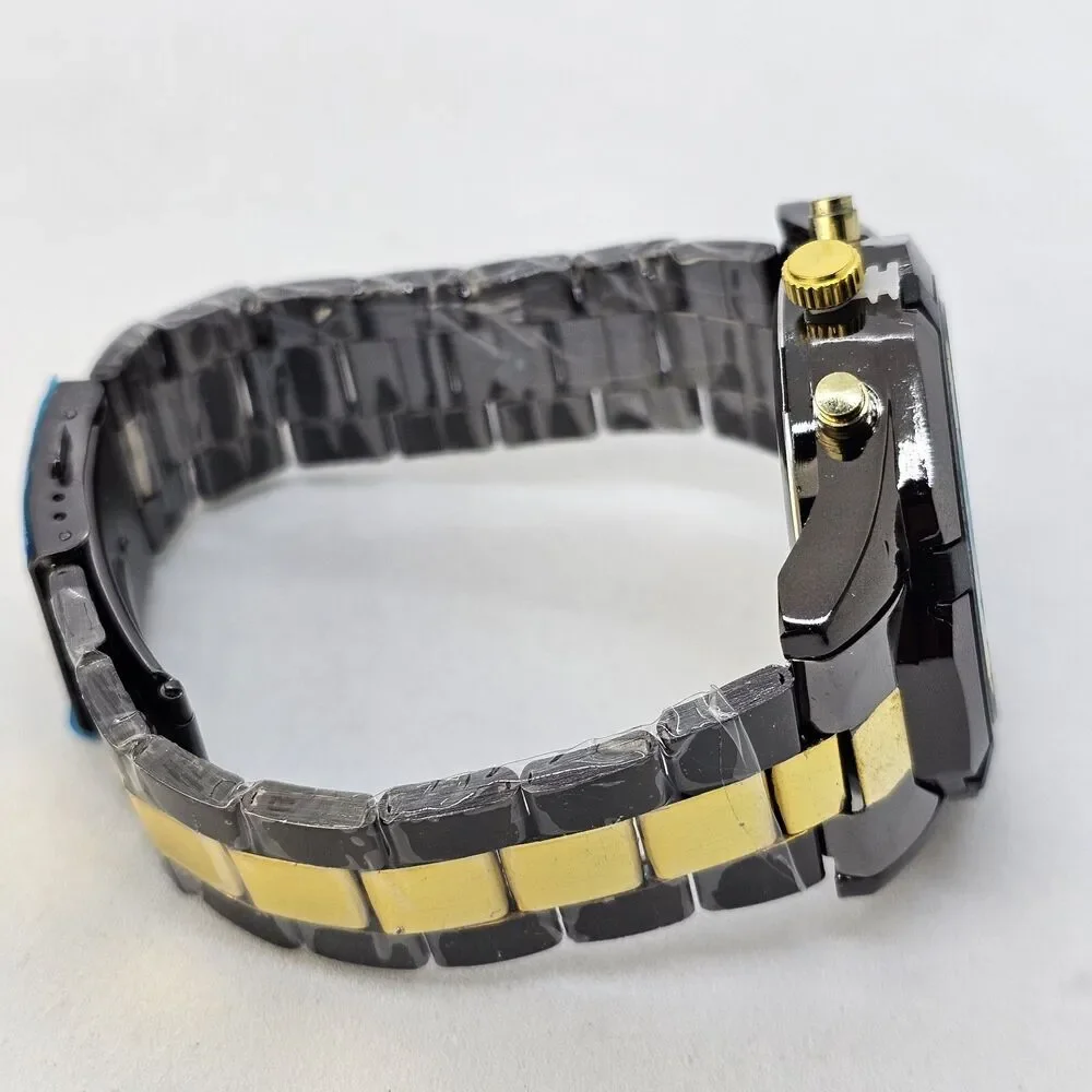 46MM Men's Watch Black Case Black Dial Date‎ Indicator Black Gold Bracelet 8